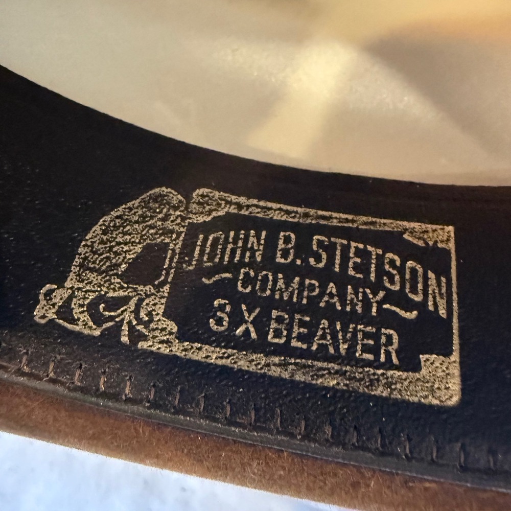 Vintage Stetson 3X Beaver Brown Fur Felt Cowboy Hat with Feather Band Size 7 - Picture 6 of 9